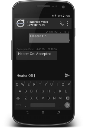 Smartphone with SMS Webasto Heater Control